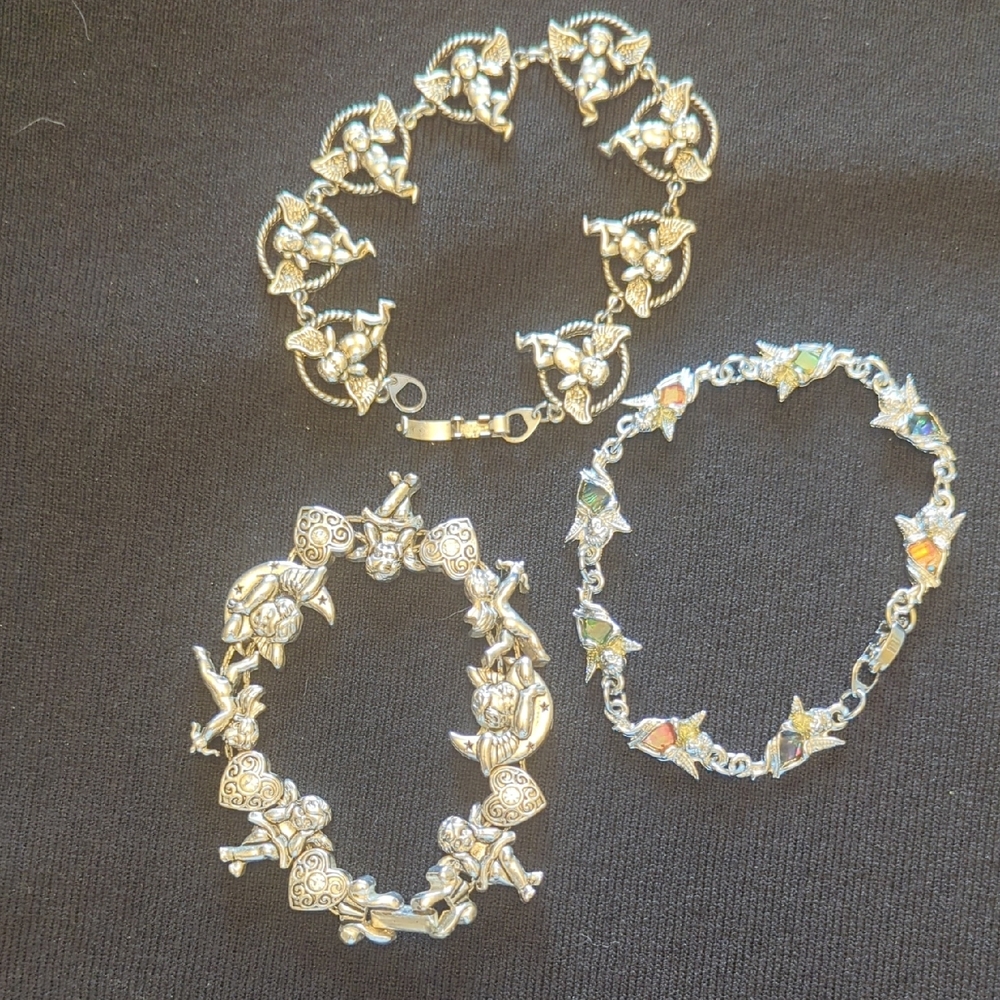 Silver Angel and Floral Charm Bracelets